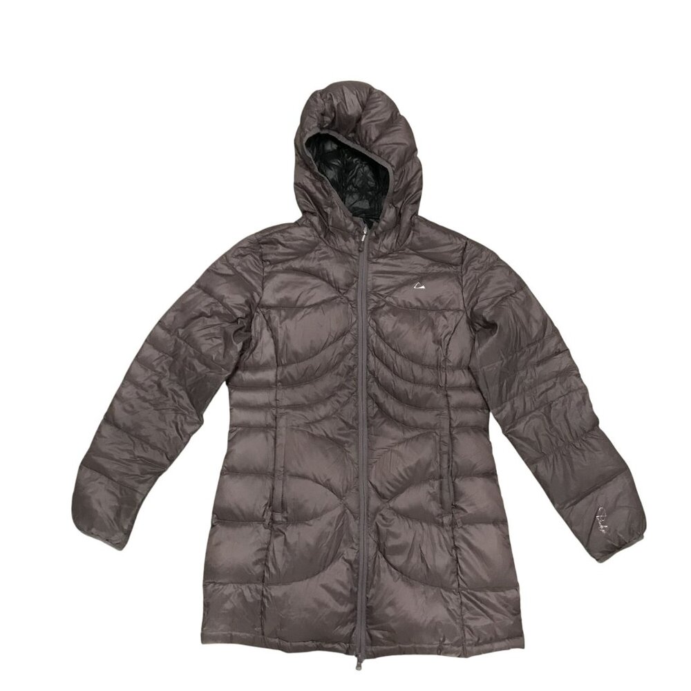 Paradox Womens L Brown Packable Down Puffer Coat Hooded Mid Length